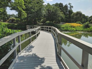Footbridge over river in forest