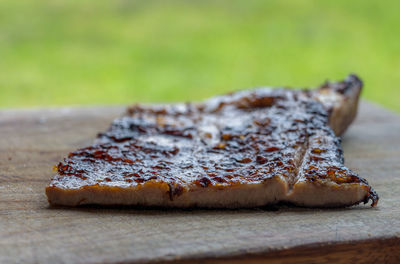 Close-up of bread on leaf