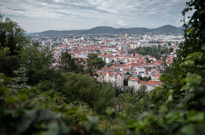 High angle view of townscape against sky