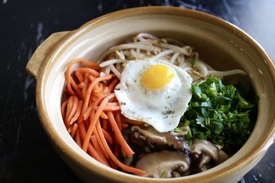 High angle view of food in bowl