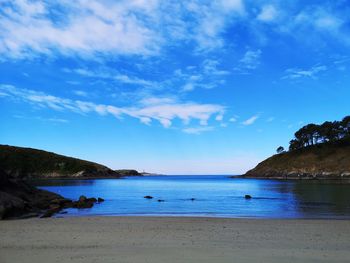 Scenic view of sea against blue sky