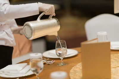 Wineglass on table in restaurant