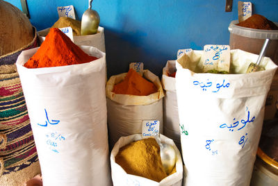 Various spices for sale at market stall