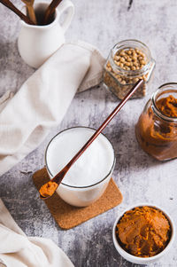 High angle view of food on table