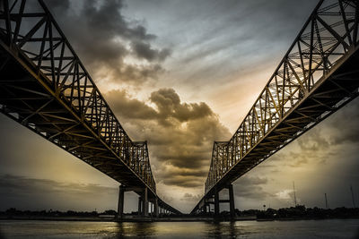 Low angle view of bridge over river against cloudy sky