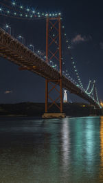 View of suspension 25th of april bridge at night lisbon portugal