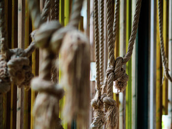 Close-up of rope tied on metal