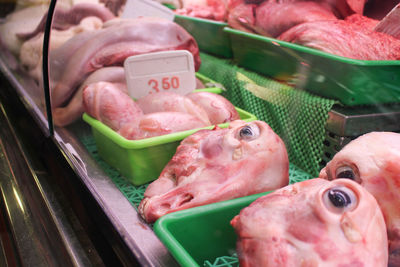 Dead animals for sale at butcher shop