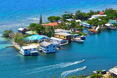 High angle view of boats in sea