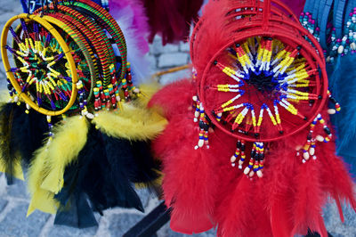 Close-up of multi colored decoration hanging in market