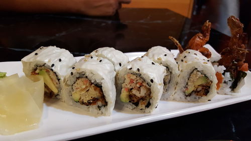 Close-up of sushi in plate