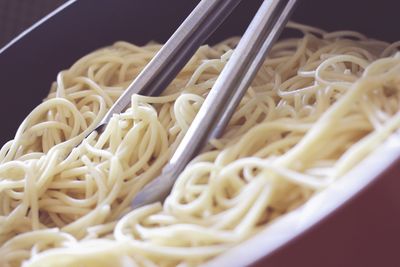 Close-up of noodles served in bowl