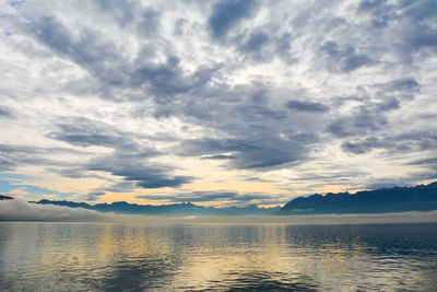 Scenic view of lake against sky during sunset