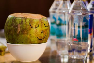 Close-up of glass jar on table