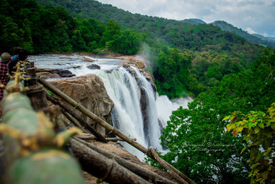 High angle view of waterfall in forest