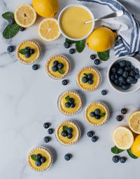 High angle view of breakfast on table
