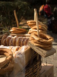 Close-up of fresh pretzels