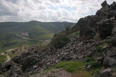 Scenic view of rocky mountains against sky