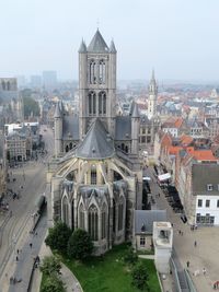 High angle view of buildings in city