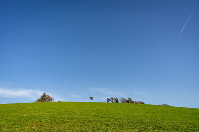 Scenic view of field against clear blue sky