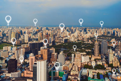 Aerial view of buildings in city