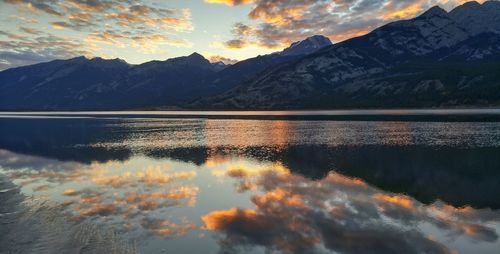 Scenic view of calm lake at sunset