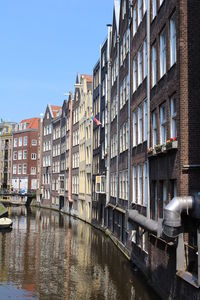 Buildings by canal against sky in city