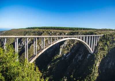 Bridge over river against clear blue sky