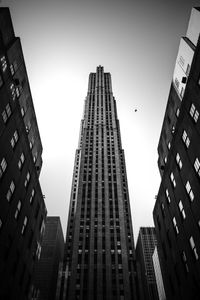 Low angle view of buildings against clear sky