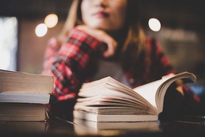 Stack of books on table