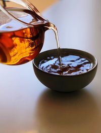 Close-up of tea in bowl on table