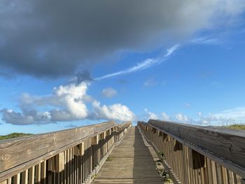 Low angle view of footbridge against sky