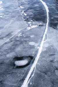 High angle view of frozen river