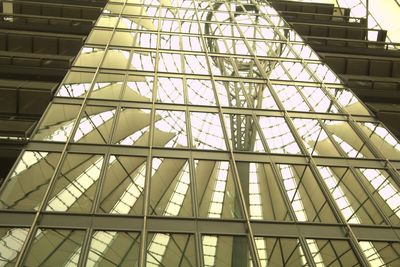 Low angle view of skylight in building