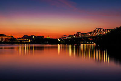 Bridge over river against sky at dusk