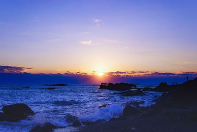 Scenic view of sea against sky at sunset