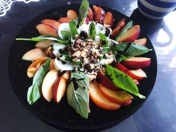 High angle view of fruit salad in plate