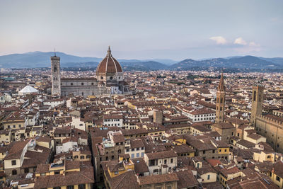 High angle view of townscape against sky in city