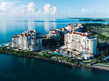 High angle view of city buildings