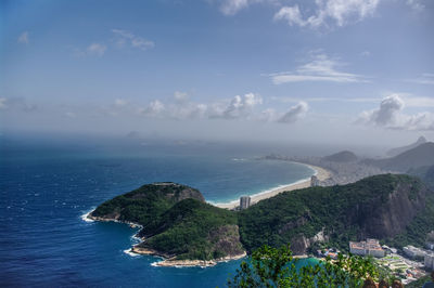 Aerial view of coastline against sky