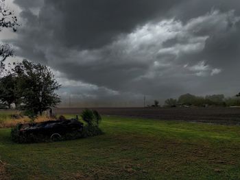 Scenic view of field against cloudy sky