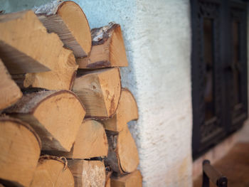 Stack of logs in forest