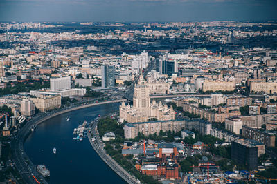 High angle view of city buildings