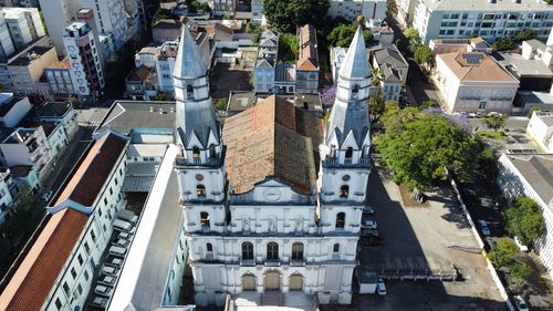 High angle view of buildings in city