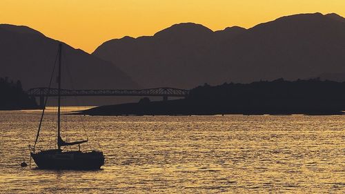 Scenic view of river at sunset