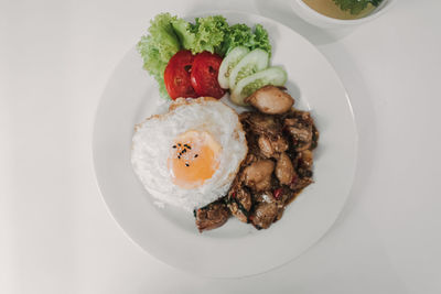 High angle view of breakfast served in plate