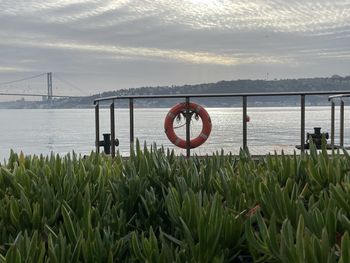 View of bridge over river against sky