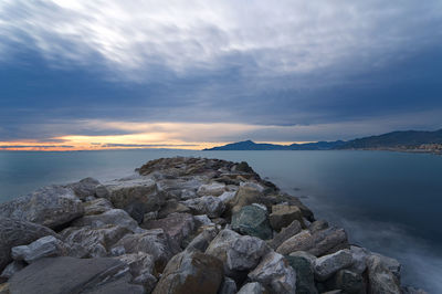 Scenic view of sea against sky during sunset