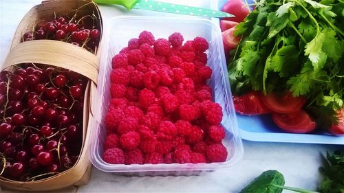 View of strawberries in container