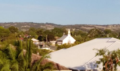 Panoramic view of temple against clear sky